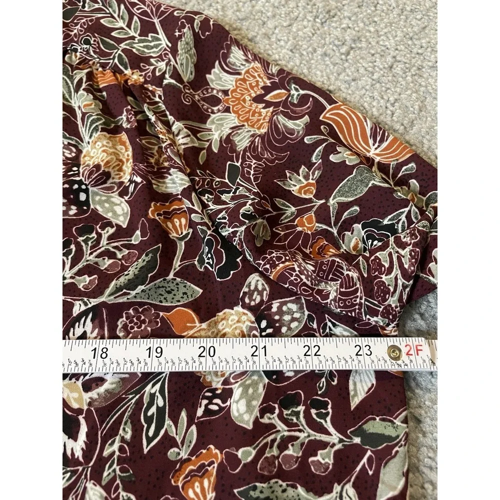 Anthropologie Philosophy Floral Button Blouse Sz M Burgundy Orange Career Boho - Picture 6 of 12